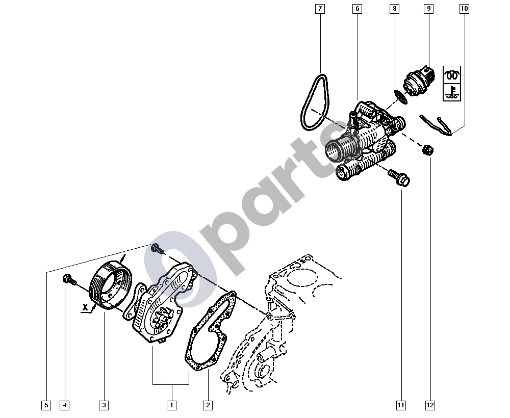 renault kangoo-i-2003 Vandens siurblys schema – pozicija 8: Vandens temperatūros daviklio sandariklis