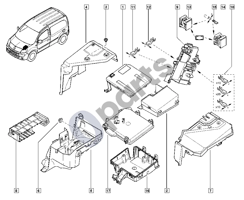 Renault Kangoo II (2008–2014) Elektros relės schema – pozicija 2: Atrama