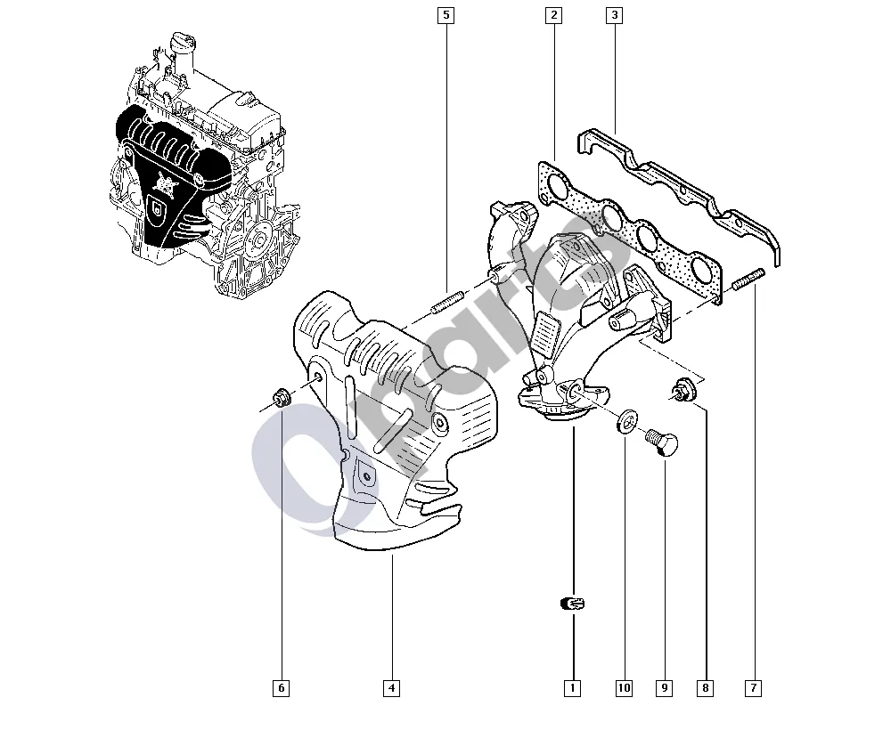 Renault Kangoo II (2008–2014) Kolektorius (K7M) schema – pozicija 2: Kolektoriaus tarpiklis