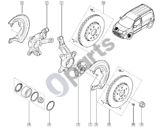 Renault Kangoo II (2008–2014) Stebulės ašis - diskas – schema