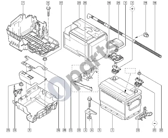 Renault Laguna II akumuliatorius – schema