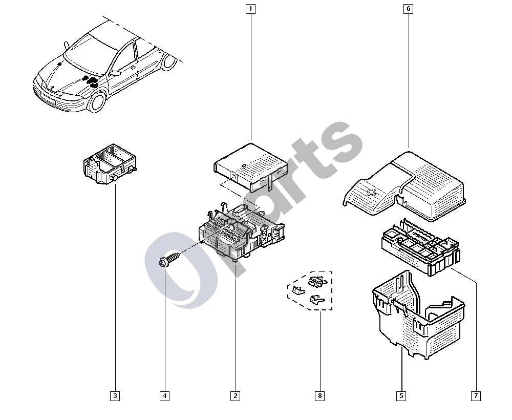 Renault Laguna II (2001–2007) Elektros relės schema – pozicija 1: UCH blokas