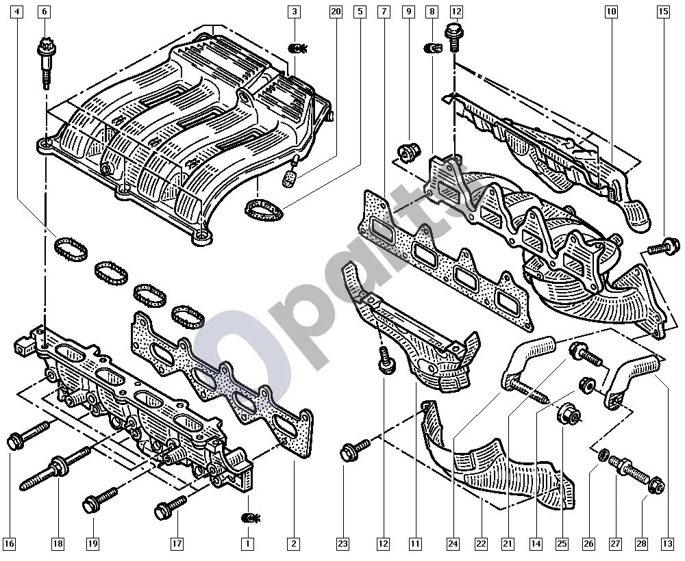 Renault Laguna II (2001–2007) Kolektorius (F4P) schema – pozicija 7: Kolektoriaus tarpiklis