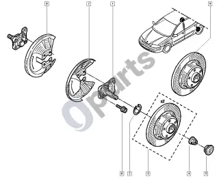 Renault Laguna II (2001–2007) Stebulės ašis - diskas – schema