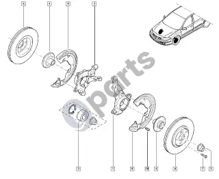 Renault Laguna II (2001–2007) Stebulės ašis - diskas – schema