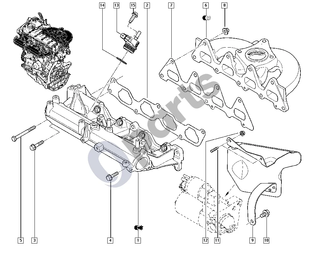 Renault Laguna III (2007–2015) Kolektorius (F4R) schema – pozicija 6: Kolektorius