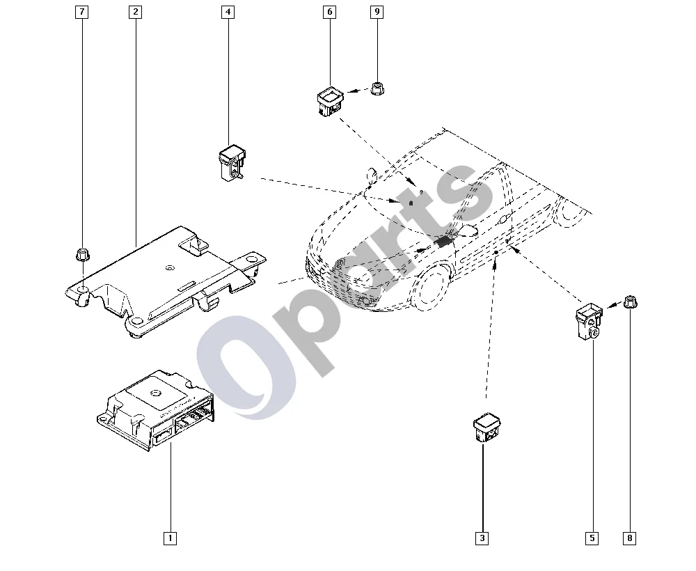 Renault Laguna III (2007–2015) Oro pagalvės schema – pozicija 3: Aptikimo daviklis