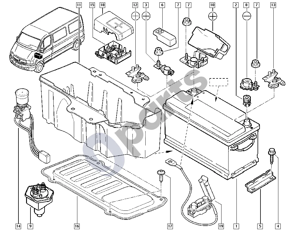 renault master-ii-2004 Akumuliatorius schema – pozicija 12: Akumuliatoriaus gnybtas