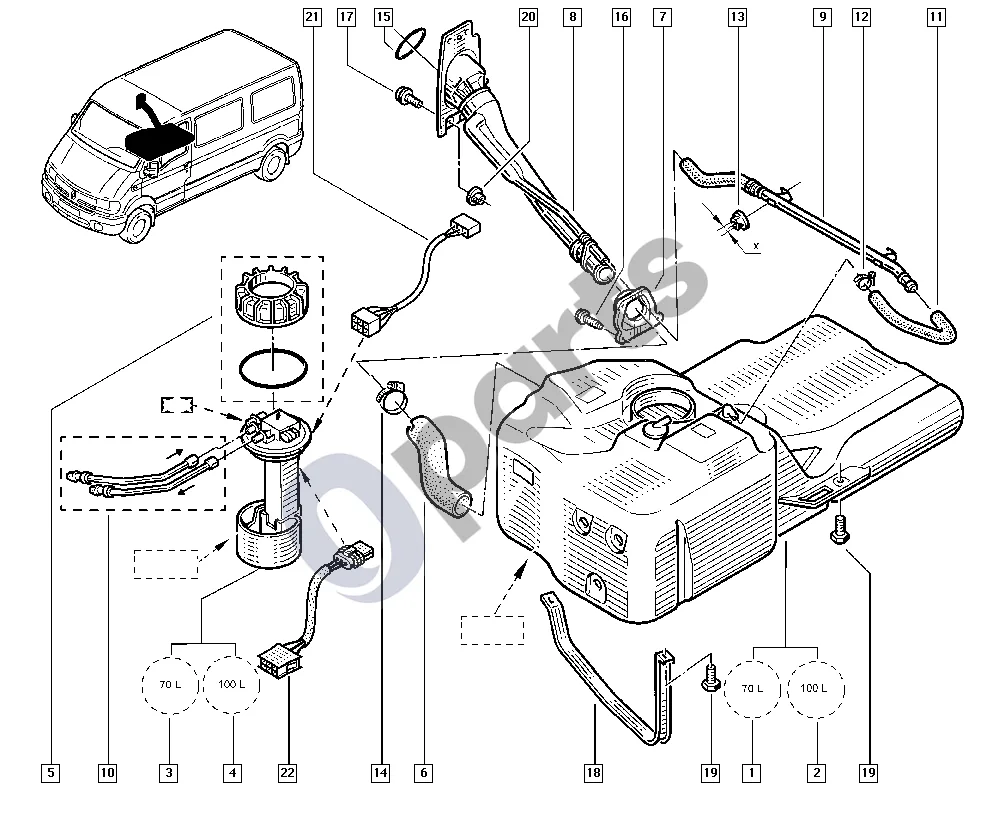 renault master-ii-2004 Degalų bakas schema – pozicija 4: Aspiration carbur
