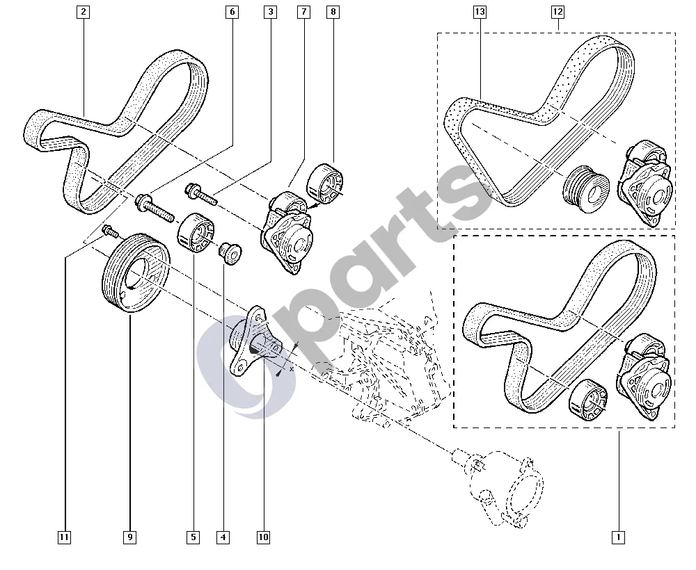 renault master-ii-2004 Diržo įtempiklis (G9T) schema – pozicija 7: Roller-belt tensi