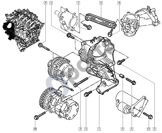 renault master-ii-2004 engine accessory mountiings (G9T) – schema