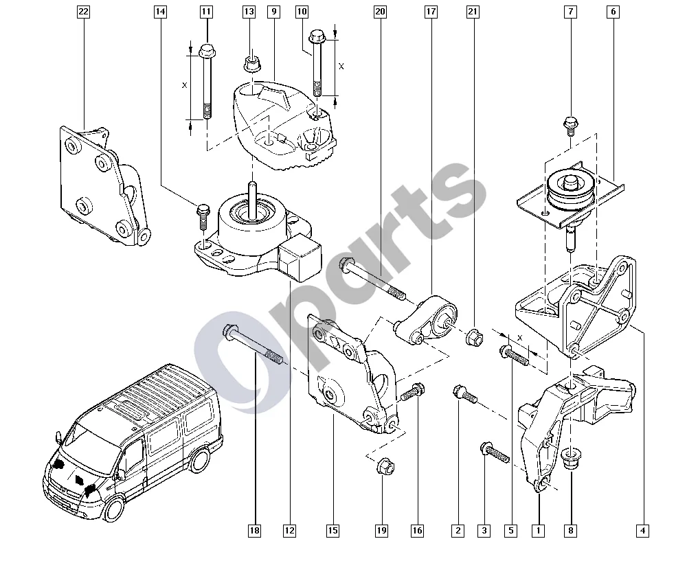 renault master-ii-2004 Engine mounting (G9U) schema – pozicija 7: Varžtas M10x