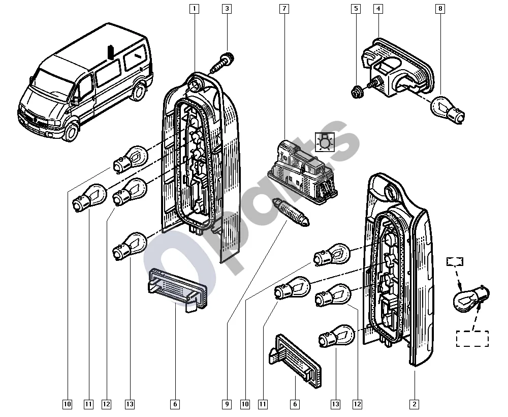 renault master-ii-2004 Side lights (G9U) schema – pozicija 2: Light lhr m2
