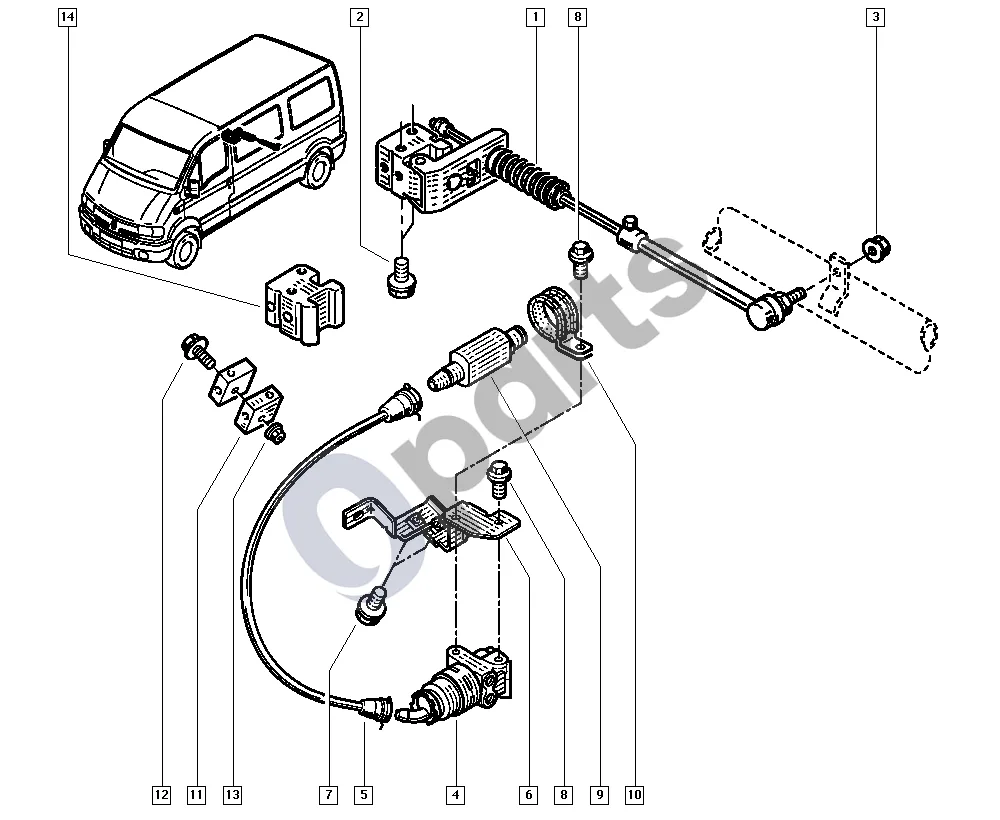 renault master-ii-2004 Stabdžių sistemos kompensatorius schema – pozicija 13: Veržlė su pagrindu, šešiabriaunė