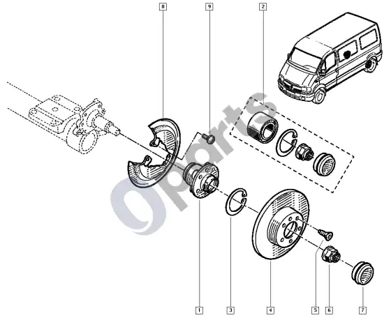 renault master-ii-2004 stebulės ašis - diskas – schema