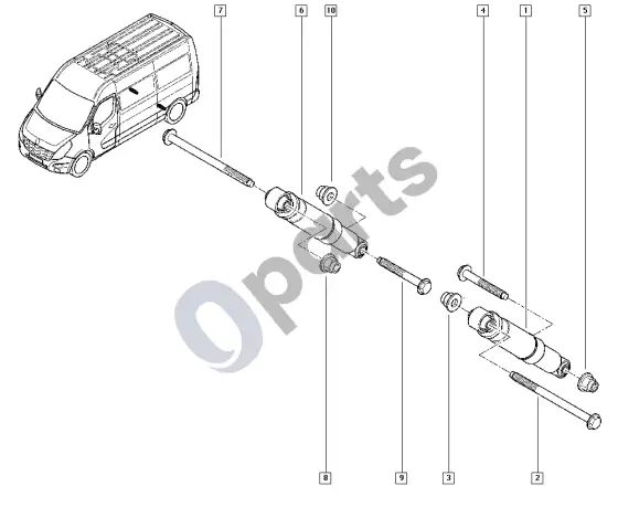 Renault Master III amortizatorius – schema
