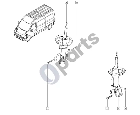 Renault Master III amortizatorius – schema