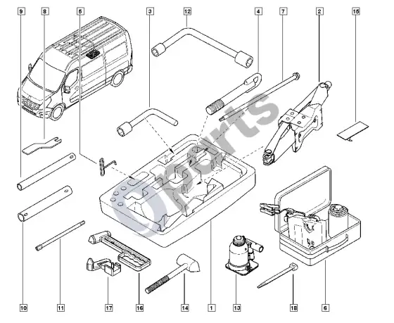 Renault Master III domkratas – schema