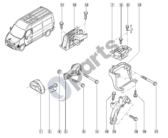Renault Master III engine mounting (M9T) – schema