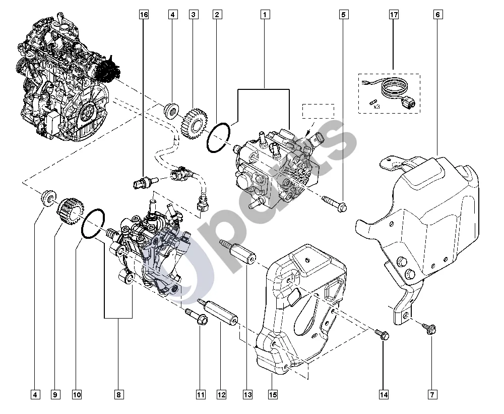 Renault Master III (2010–2024) Įpurškimo siurblys schema – pozicija 15: Įpurškimo siurblys
