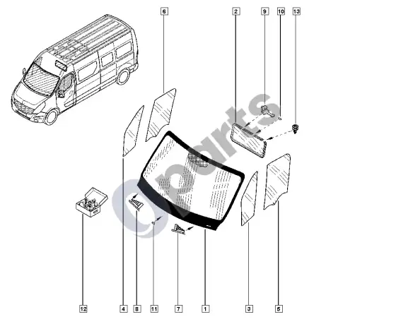 Renault Master III langai – schema