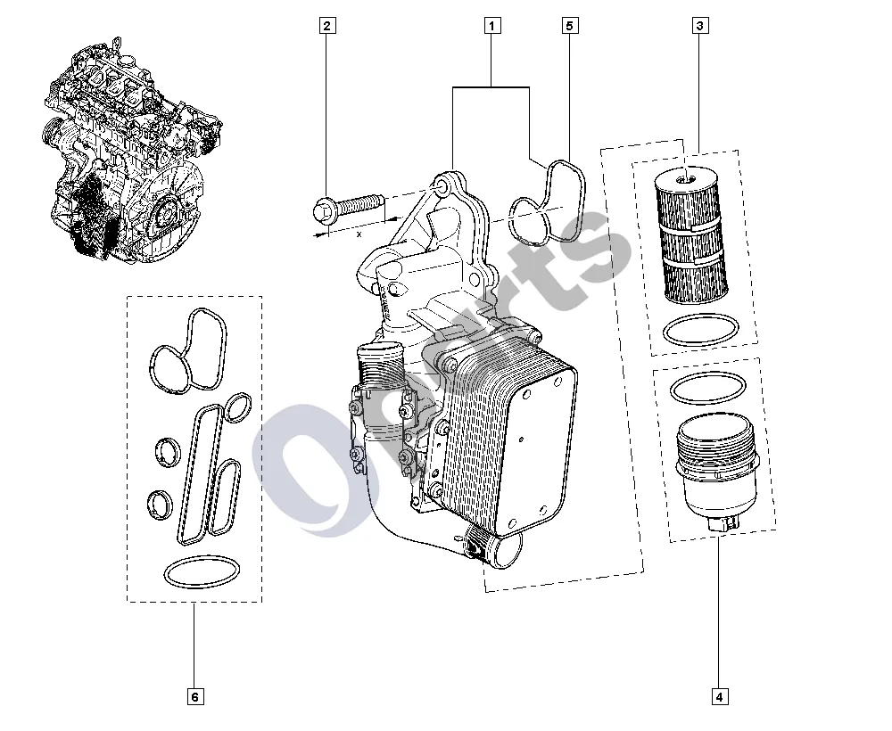 Renault Master III (2010–2024) Oil filter (M9T) schema – pozicija 5: Cooler seal