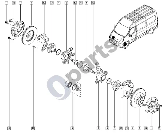 Renault Master III stebulės ašis - diskas – schema