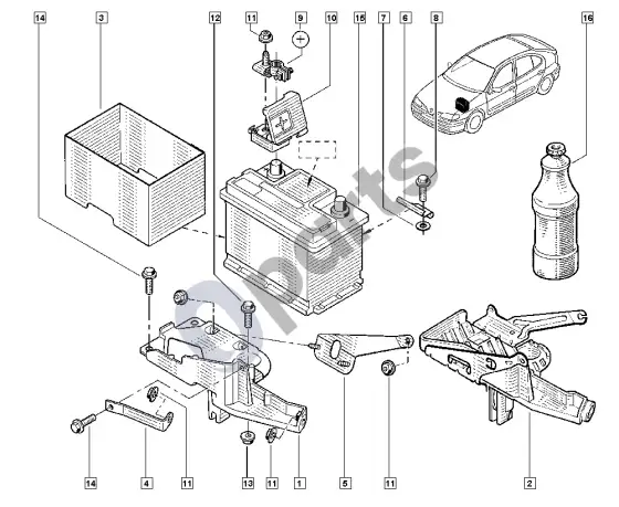 Renault Megane I akumuliatorius – schema
