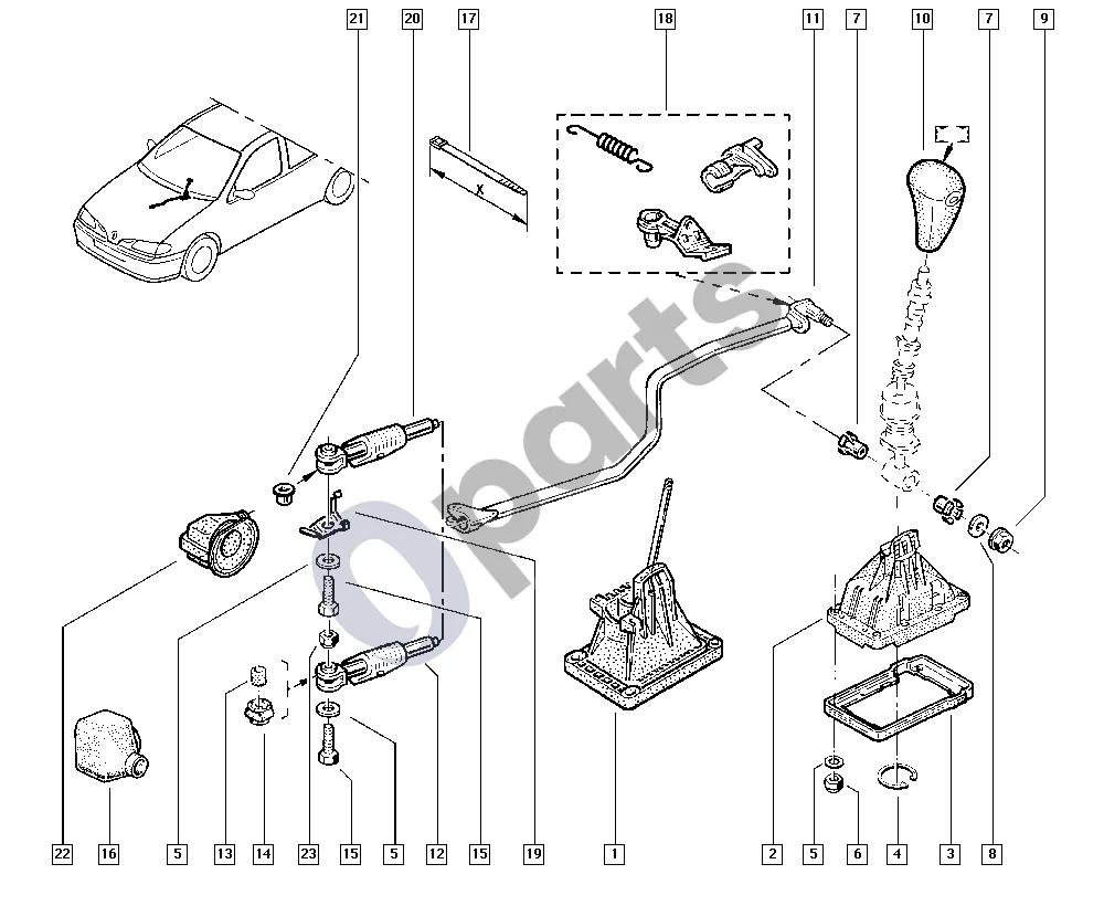 Renault Megane I (1995–2002) Mechaninės pavaros schema – pozicija 7: Akustinis fiksavimo žiedas