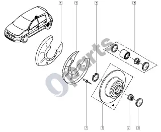 Renault Megane II (2002–2008) Stebulės ašis - diskas – schema