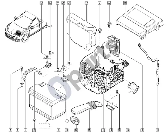 Renault Megane III akumuliatorius – schema
