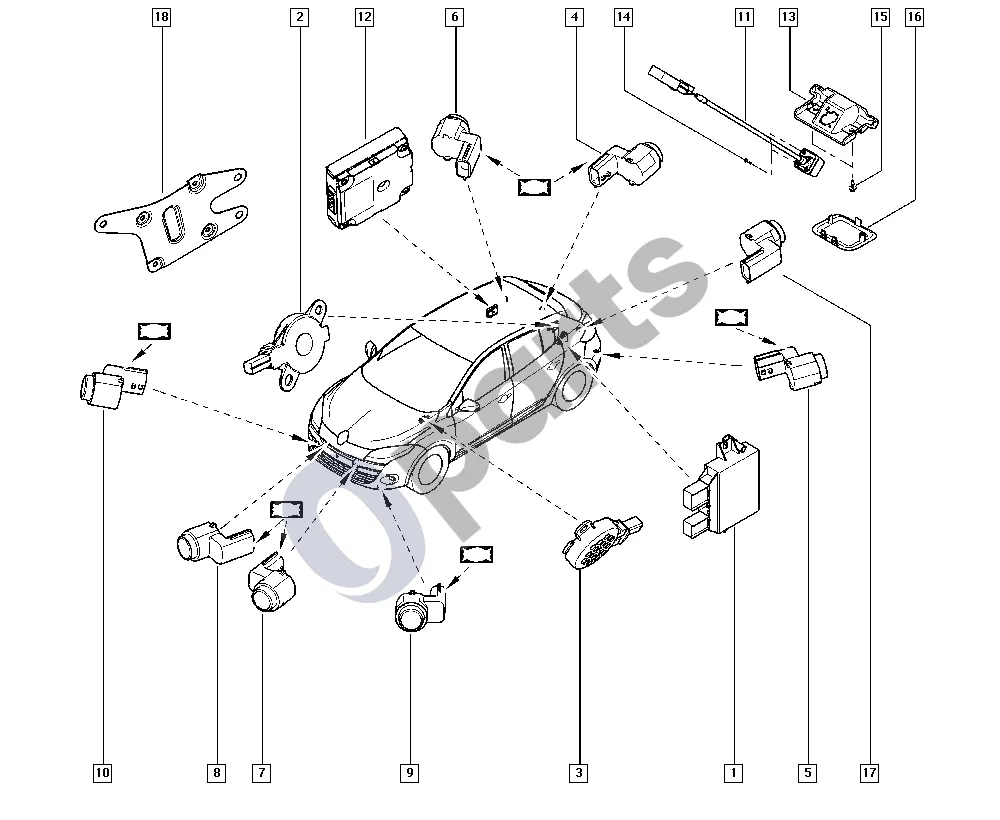 Renault Megane III (2009–2016) Artumo radaras schema – pozicija 13: Kameros laikiklis