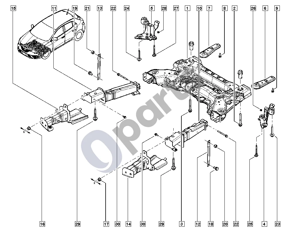 Renault Megane IV (2016–) Priekinė ašis schema – pozicija 1: Priekinė ašis