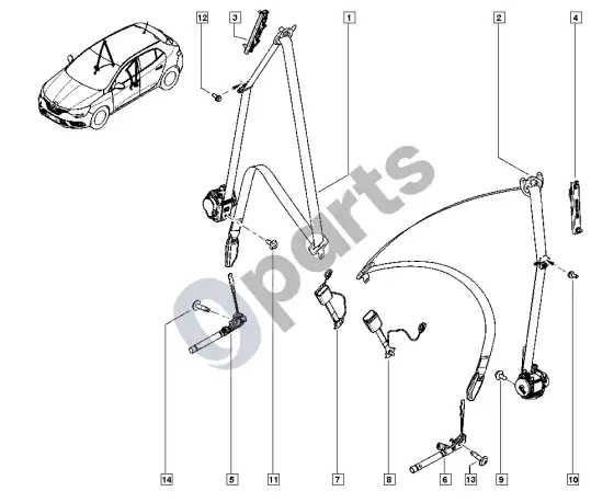 Renault Megane IV saugos diržai – schema