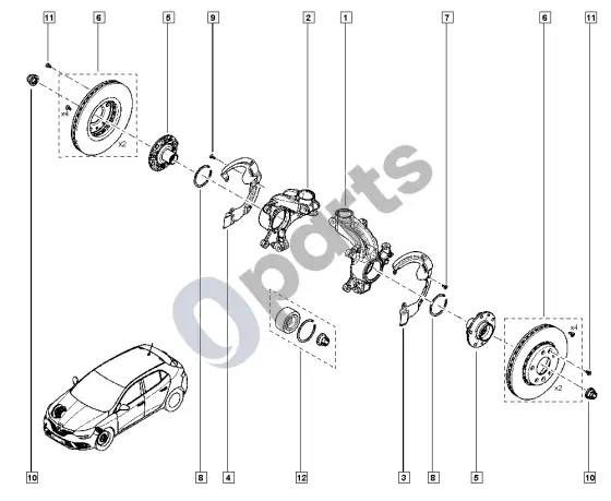 Renault Megane IV stebulės ašis - diskas – schema