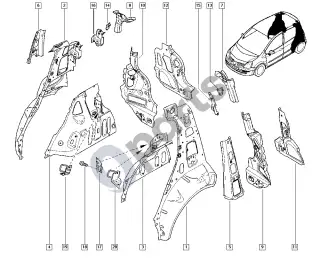 Renault Modus (2004–2012) Kėbulo galas – schema