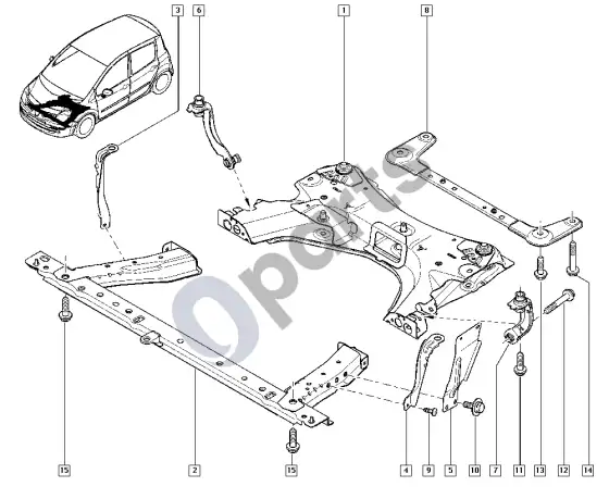 Renault Modus priekinė ašis – schema