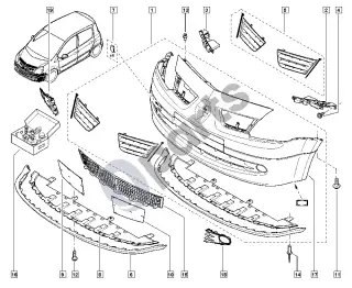 Renault Modus (2004–2012) Priekiniai bamperiai – schema