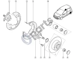 Renault Modus (2004–2012) Stebulės ašis - diskas – schema