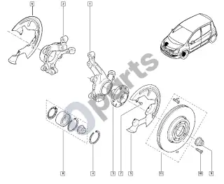 Renault Modus (2004–2012) Stebulės ašis - diskas – schema