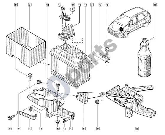 Renault Scenic I akumuliatorius – schema