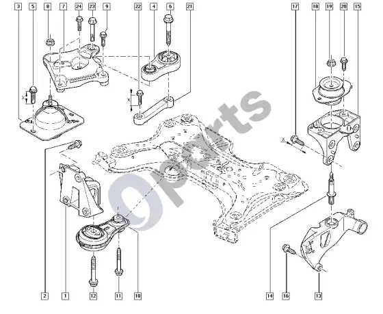 Renault Trafic II engine mounting (G9U) – schema