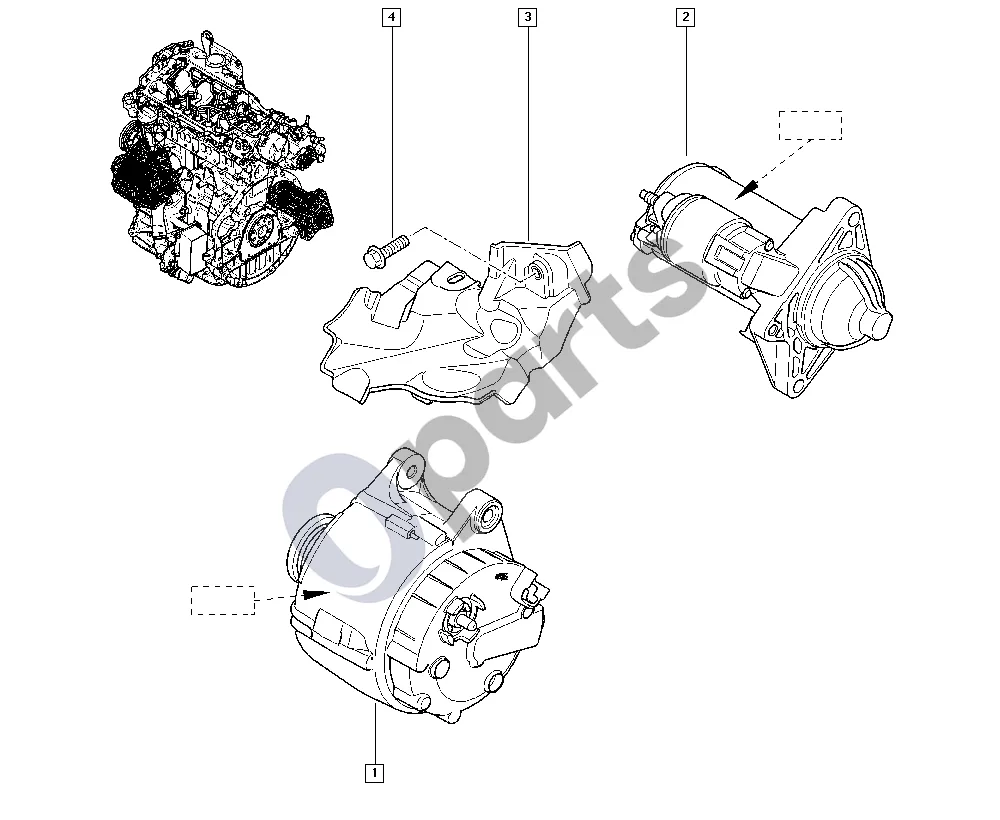 Renault Trafic II (X83) (2001–2014) Generatorius – starteris (M9R) schema – pozicija 1: Generatorius
