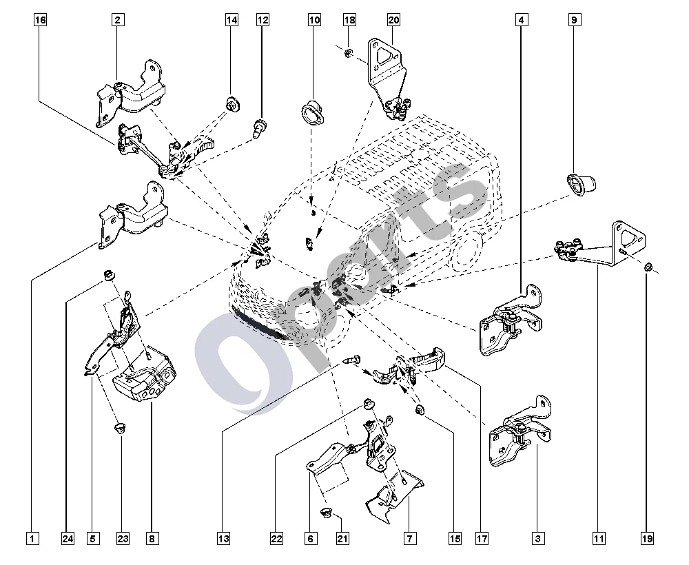 Renault Trafic III (X82) (2014–) Durų vyriai schema – pozicija 11: Runner-side lh sli