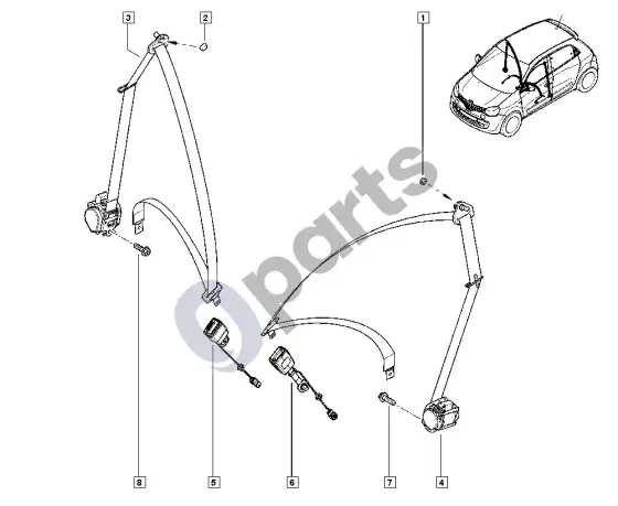 Renault Twingo III saugos diržai – schema