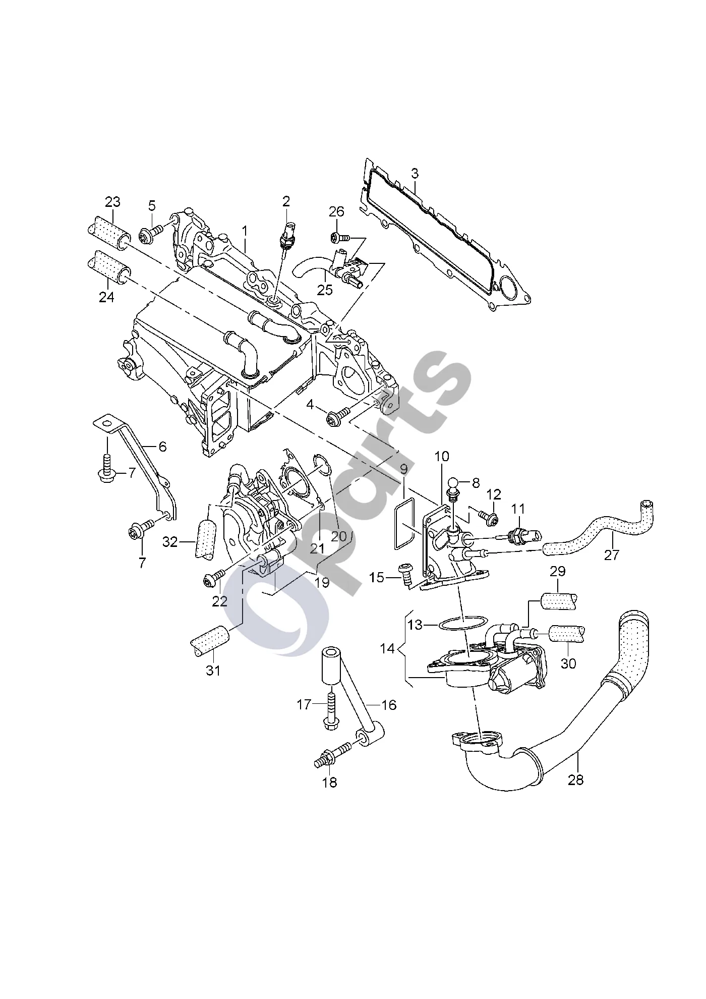 Seat Alhambra (Mk2) (2010–) Įsiurbimo kolektorius schema – pozicija 2: Įpučiamo oro temperatūros jutiklis