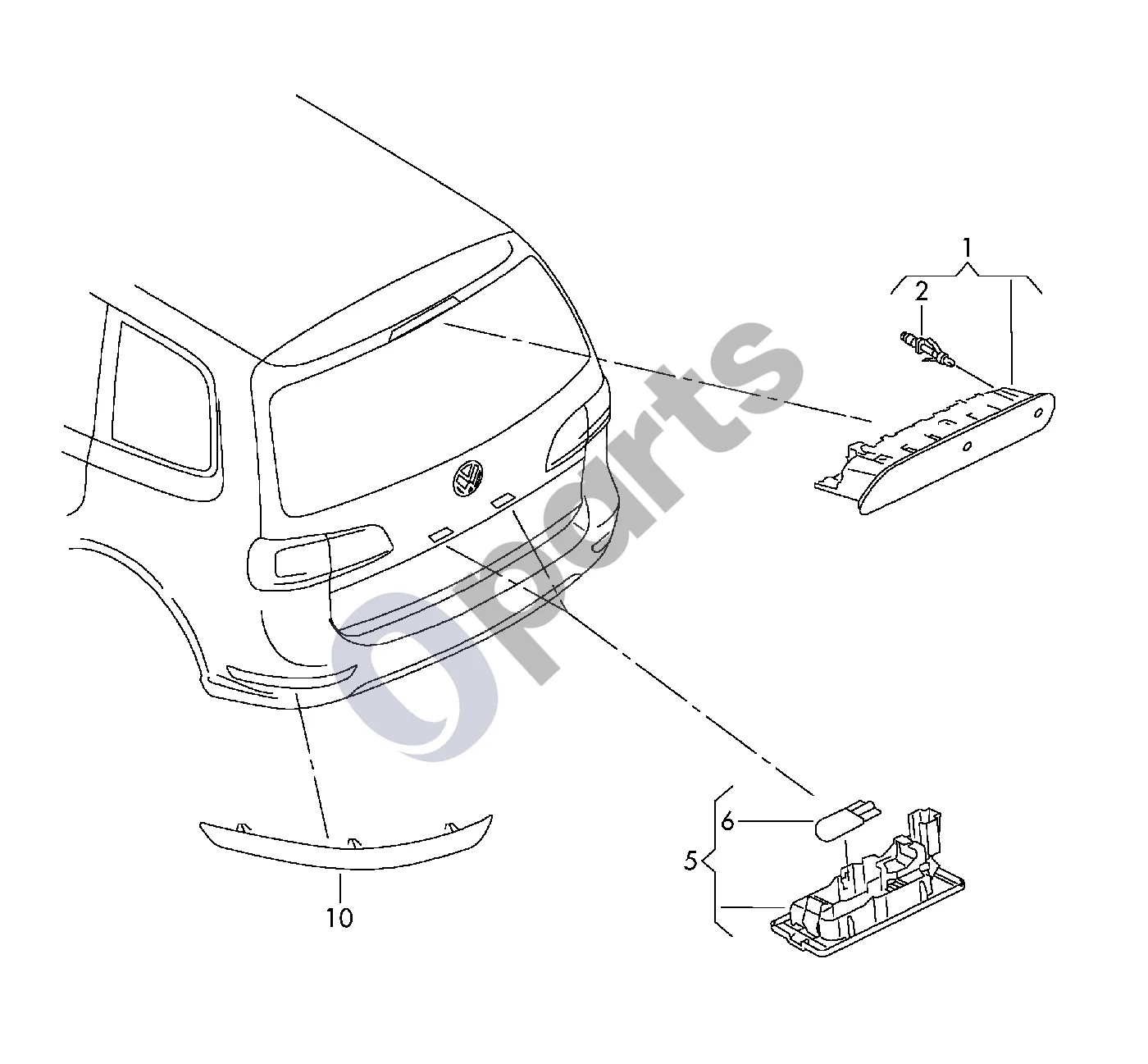 Seat Alhambra (Mk2) (2010–) Papildomas stabdymo žibintas schema – Papildomas stabdymo žibintas su purkštuku