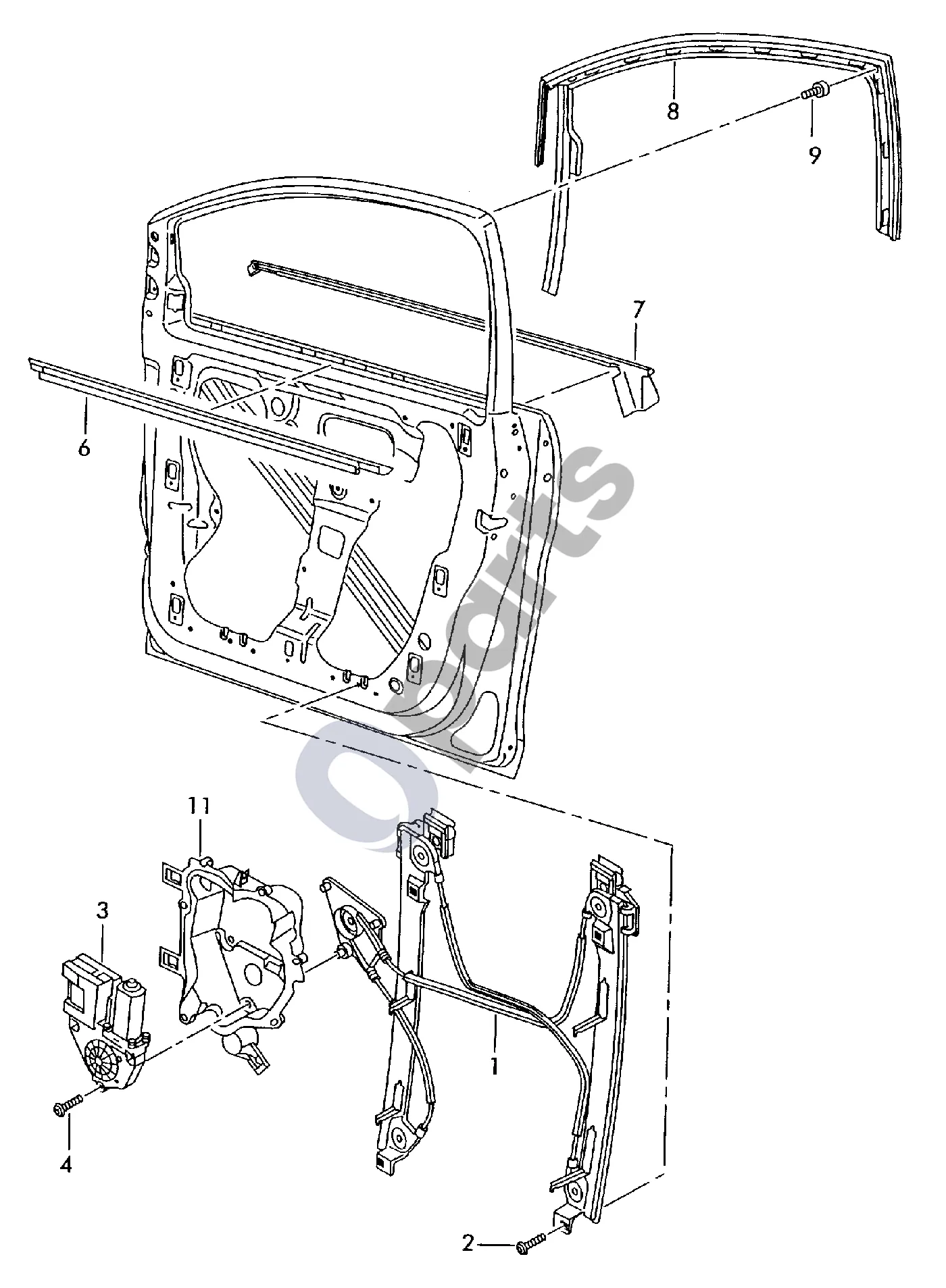 Seat Altea (2004–2015) Lango stiklo pakeliklis schema – Lango angos sandariklis