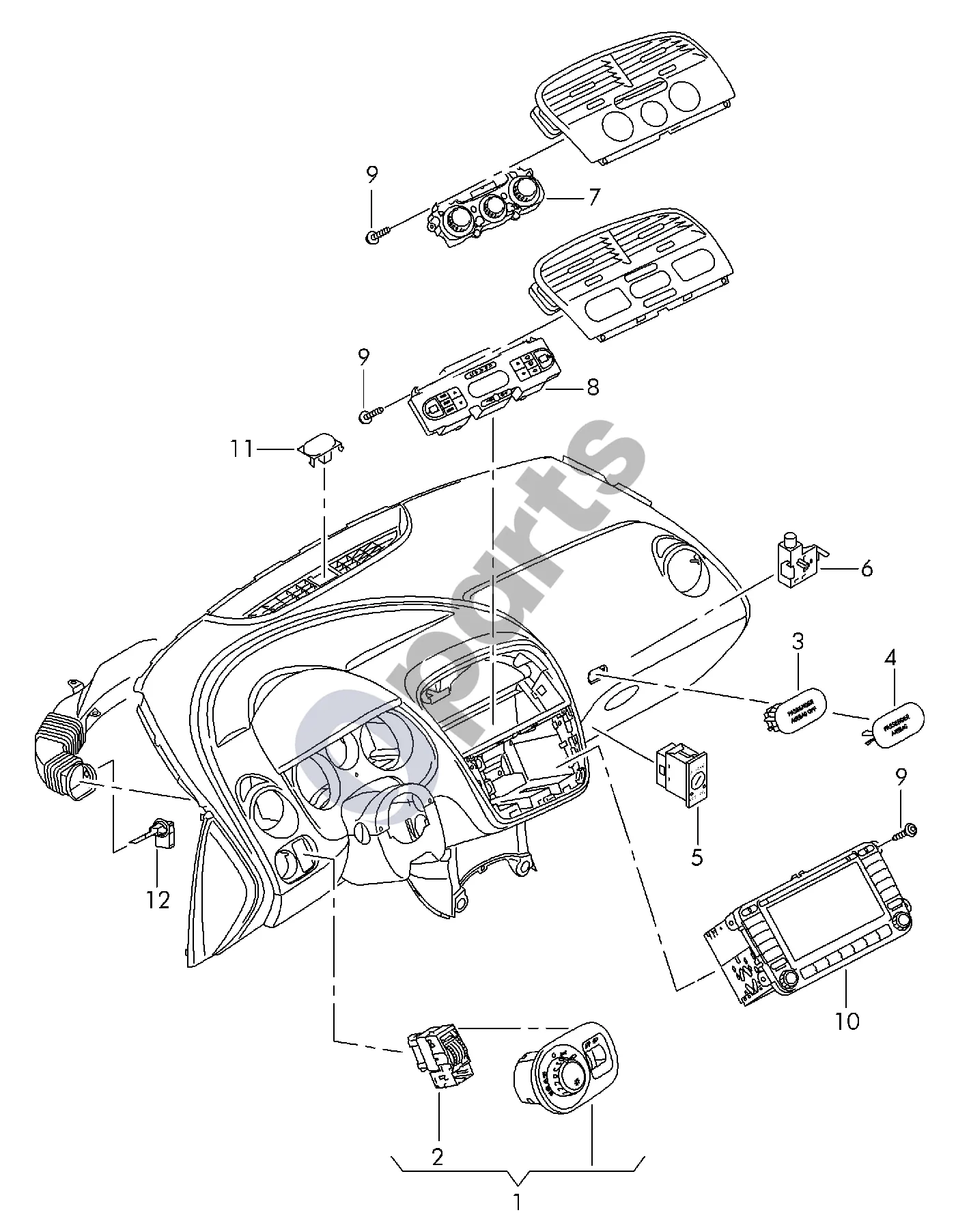Seat Altea (2004–2015) Apšvietimo jungiklis schema – pozicija 11: Saulės jutiklis