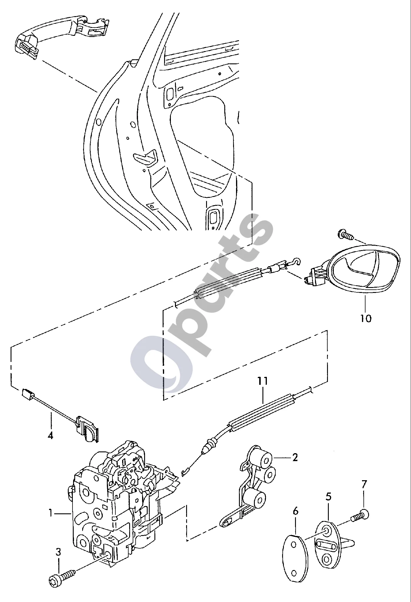Seat Altea (2004–2015) Durų spyna schema – pozicija 11: Bowden trosas